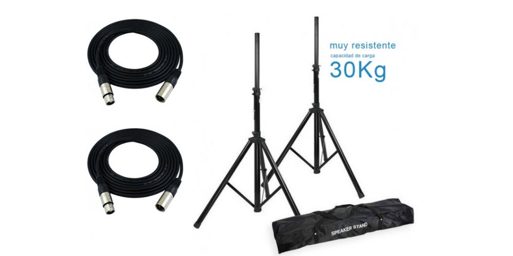 Soportes altavoz profesional con bolsa Audibax ( 2 unidades ) + 2 Cables XLR 6 Metros