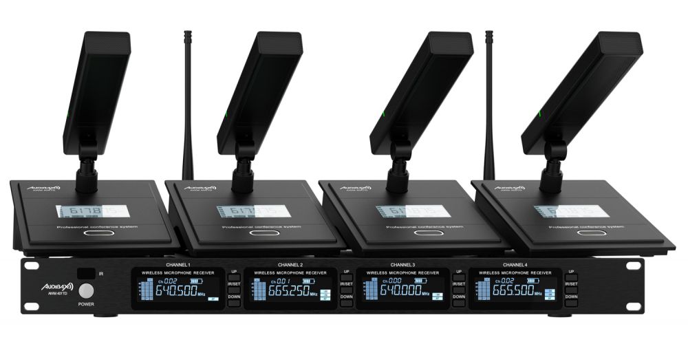 Audibax AWM 404 TD Sistema Inalámbrico Micrófono de Conferencia 4 Canales UHF