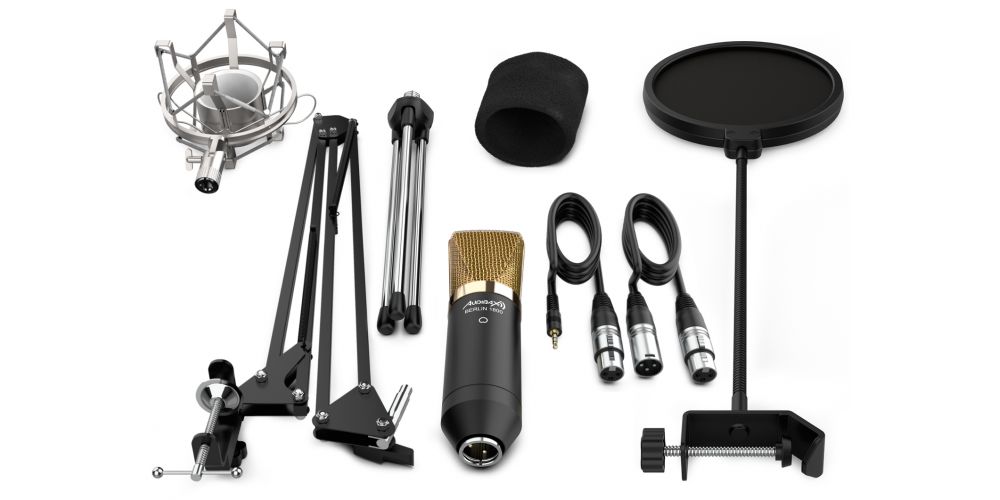 Audibax Berlin 1800 Gold Pro Pack Micrófono Estudio + Soporte + Antipop + Cables-gallery-5