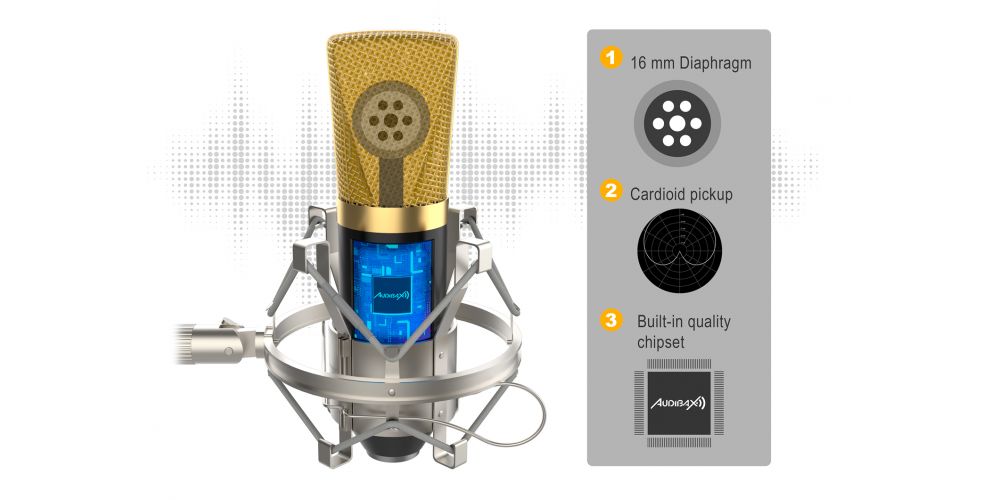 Audibax Berlin 1800 Gold Pro Pack Micrófono Estudio + Soporte + Antipop + Cables-gallery-2