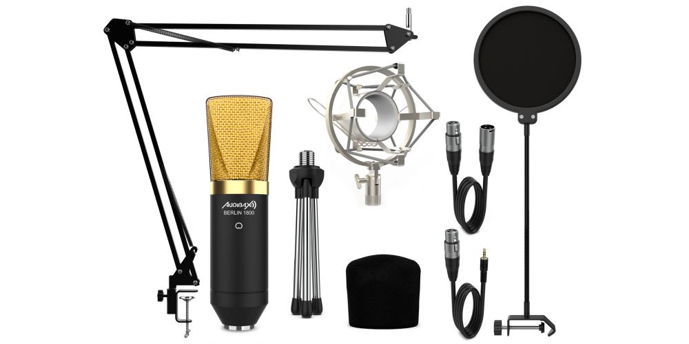 Audibax Berlin 1800 Gold Pro Pack Micrófono Estudio + Soporte + Antipop + Cables-gallery-4