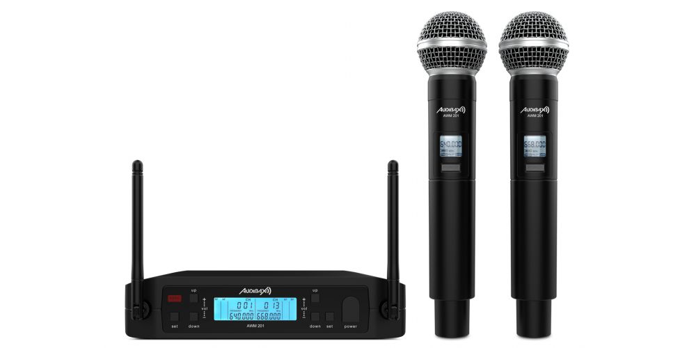 Audibax AWM 201 Sistema Inalámbrico Micrófono de Mano de 2 Canales UHF