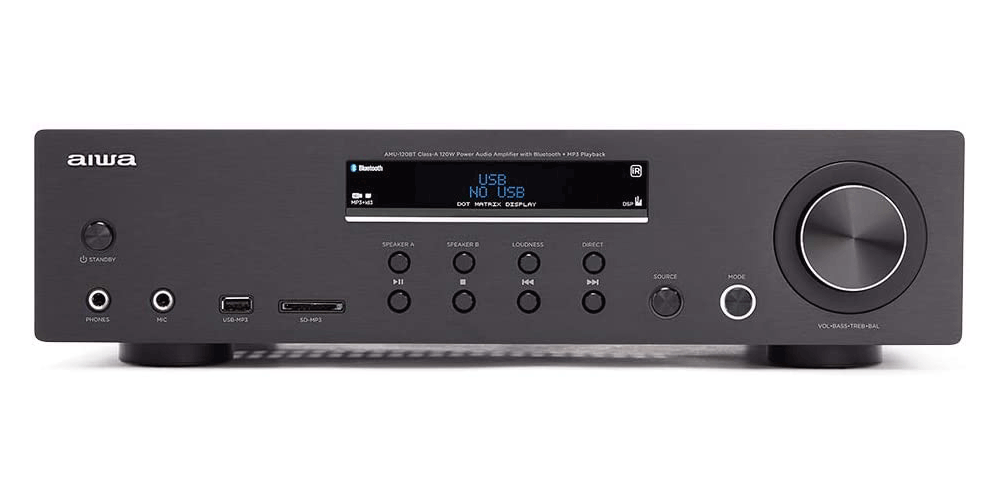 AIWA AMU-120BT BK Amplificador HiFi Bluetooth 60W + 60W RMS. USB/SD MP3. Mic In