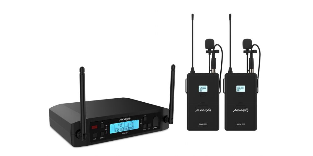 Audibax AWM 202 Sistema Inalámbrico Micrófono Lavalier de 2 Canales UHF