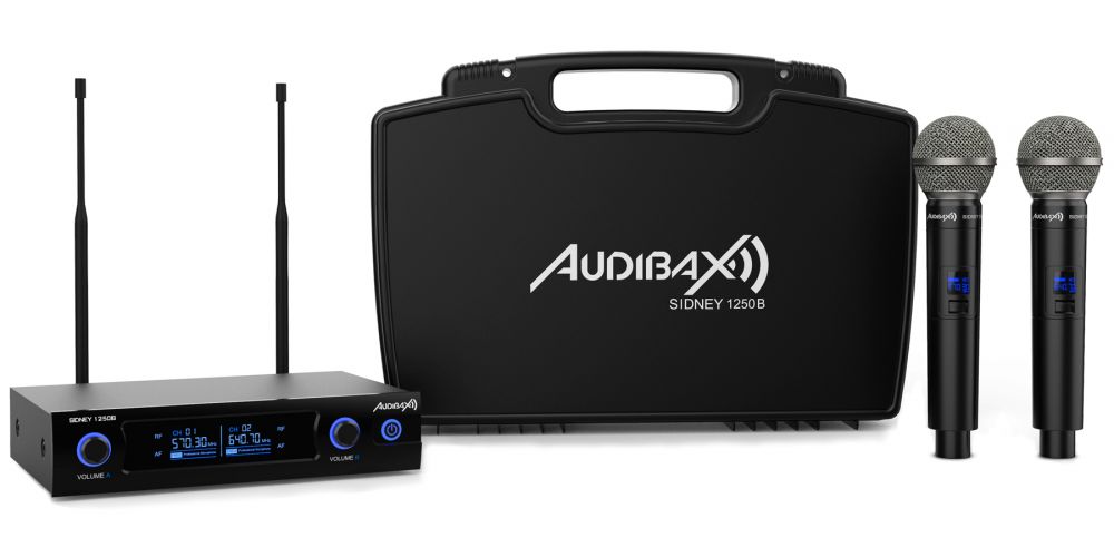 Audibax Sidney 1250 B Micrófono Doble Mano Profesional UHF Frecuencia B + Maleta