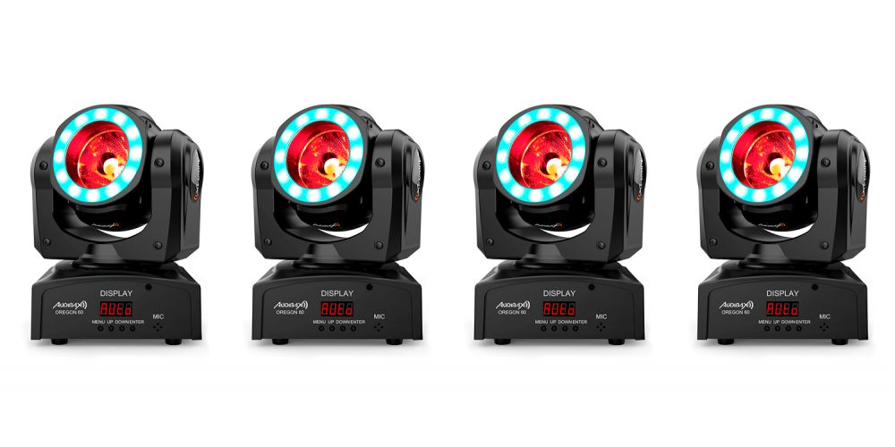 Kit 4 Cabezas Móviles Audibax Oregon 60 Cabeza Móvil Beam. Alta Potencia 60W  RGBw + Anillo LED