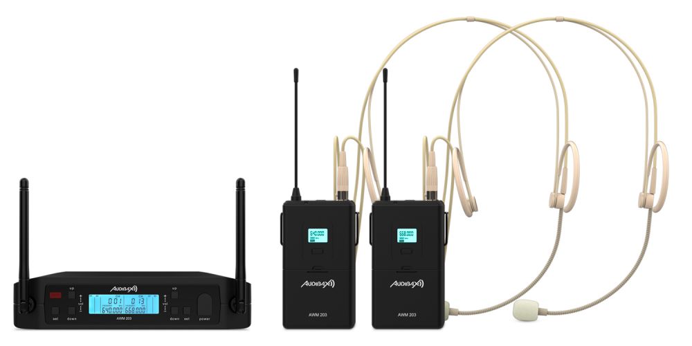 Audibax AWM 203 Sistema Inalámbrico Micrófono Diadema de 2 Canales UHF