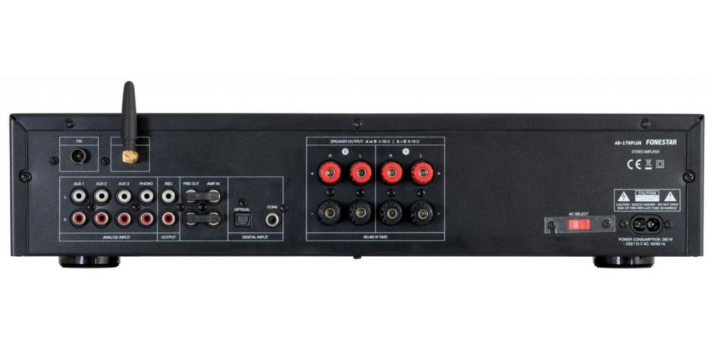 Fonestar AS-170PLUS Amplificador Estéreo HiFi 80+80W RMS Bluetooth / USB / FM. Mic In-gallery-2