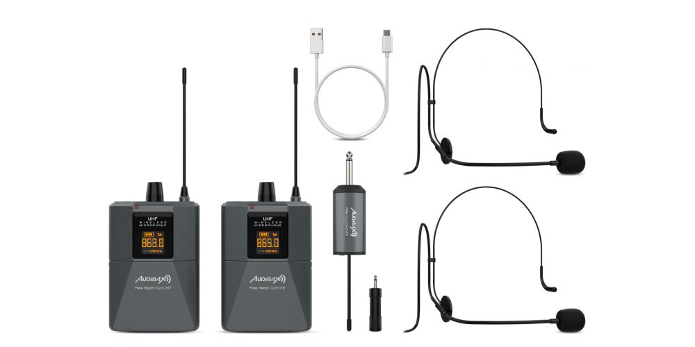 Audibax Missouri Free Head Dual UHF Sistema de Micrófono de diadema con Receptor Recargable