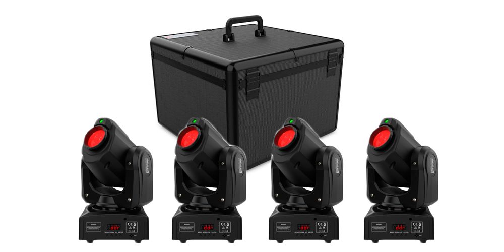 Kit 4 Cabezas Audibax Boston 30 Laser Cabeza Móvil Spot 30W + Láser verde 80 mW + Flightcase Maleta
