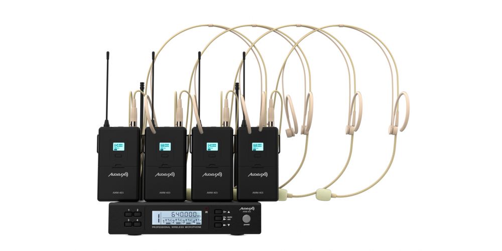 Audibax AWM 403 Sistema Inalámbrico Micrófono Diadema de 4 Canales UHF