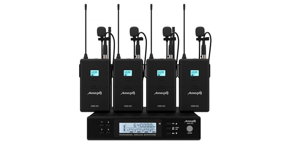 Audibax AWM 402 Sistema Inalámbrico Micrófono Lavalier de 4 Canales UHF
