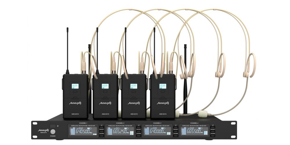 Audibax AWM 403 TD Sistema Inalámbrico Microfono de Diadema de 4 Canales UHF