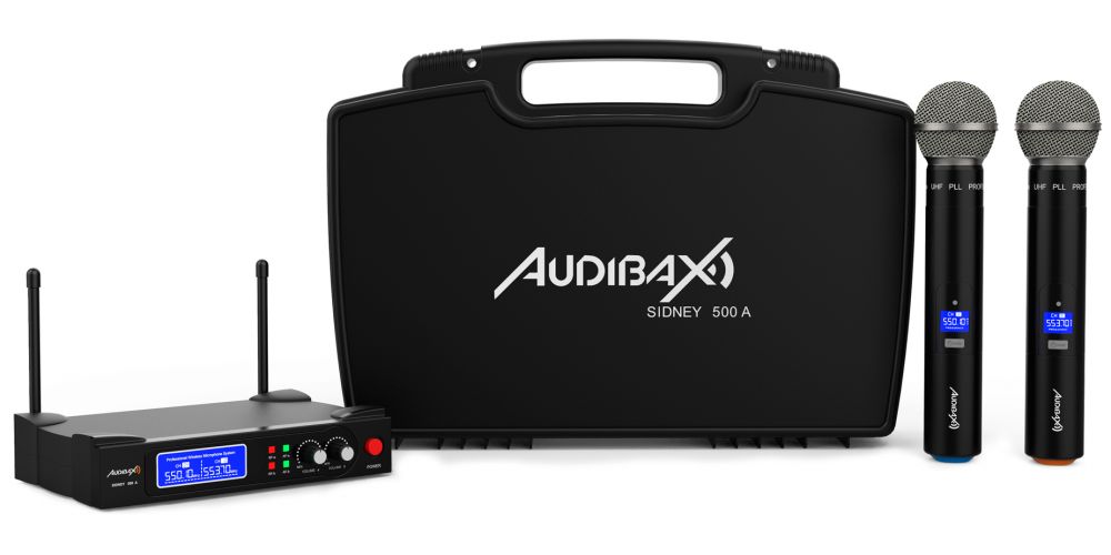 Audibax Sidney 500 A Micrófono Inalámbrico Profesional UHF Doble Mano + Maleta