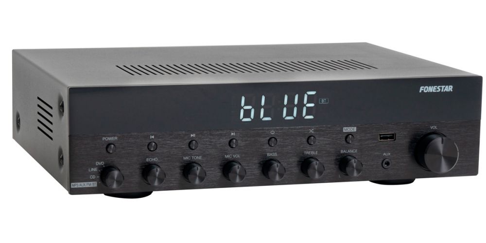 Fonestar AS-6060 Amplificador Bluetooth 60W + 60W RMS. Entrada Micrófono con Mezcla y Echo.Karaoke. Radio FM .Entradas USB . Mando a distancia