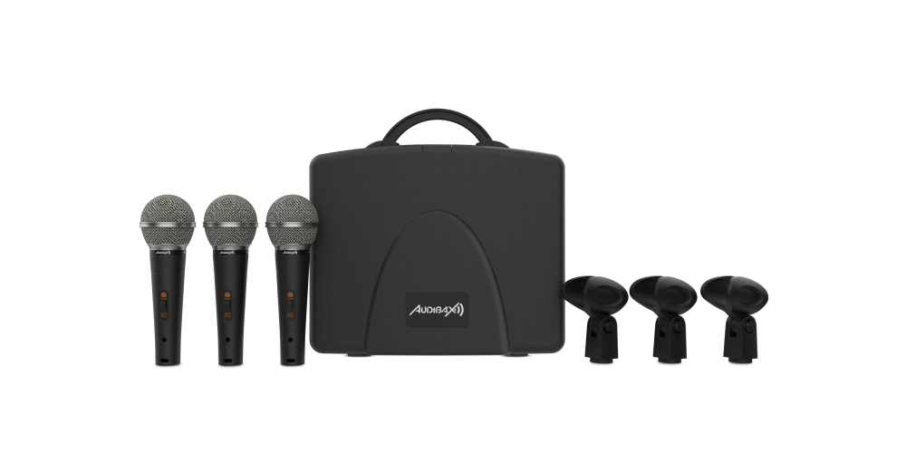 Audibax Tokyo XM1800 Pack Maleta con 3 Micrófonos Dinámicos + Maleta + Pinzas